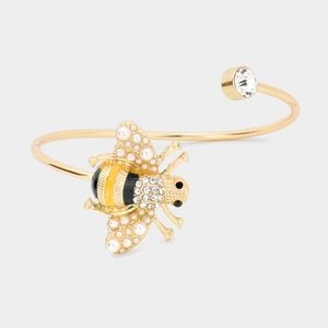 Pearl Rhinestone Crystal Honey Bee Gold Bracelet